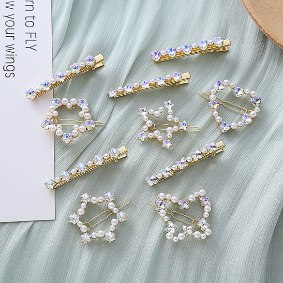 Wholesale Simple Geometric Zircon Pearl Handmade Hairpin Women's Hair Accessories