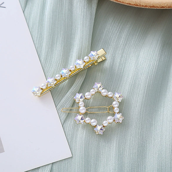 Wholesale Simple Geometric Zircon Pearl Handmade Hairpin Women's Hair Accessories
