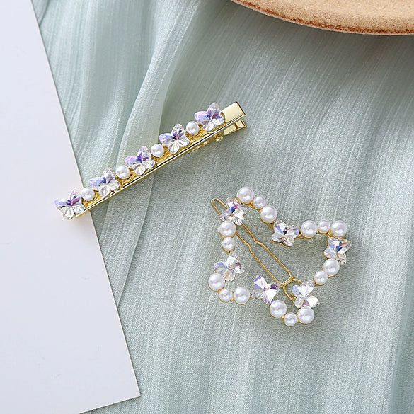 Wholesale Simple Geometric Zircon Pearl Handmade Hairpin Women's Hair Accessories