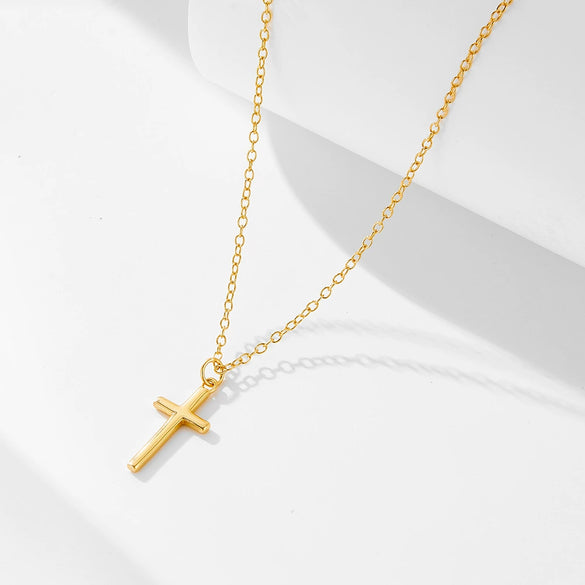 Wholesale Simple Glossy Threedimensional Diamond Inlaid Cross Sterling Silver Necklace For Women