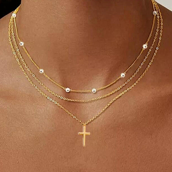 Wholesale Simple Glossy Threedimensional Diamond Inlaid Cross Sterling Silver Necklace For Women