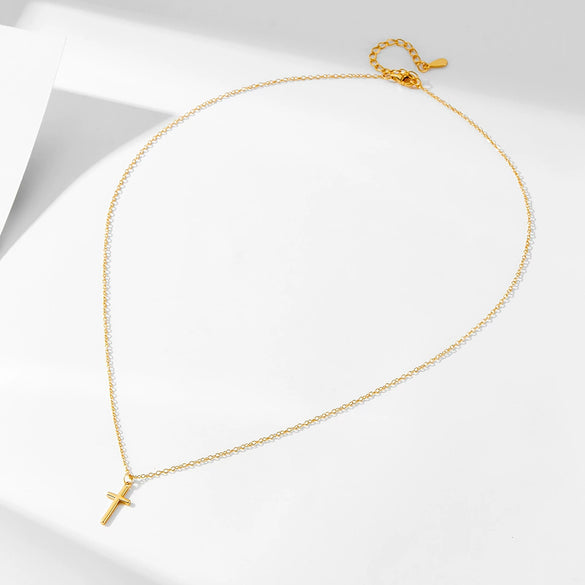 Wholesale Simple Glossy Threedimensional Diamond Inlaid Cross Sterling Silver Necklace For Women
