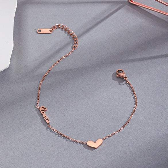 Wholesale Simple Gold Inlaid Heart Shape Titanium Steel Bracelet For Women