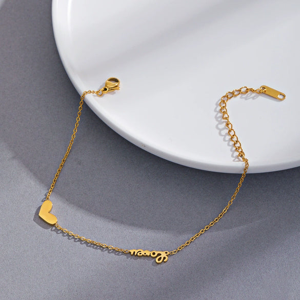 Wholesale Simple Gold Inlaid Heart Shape Titanium Steel Bracelet For Women
