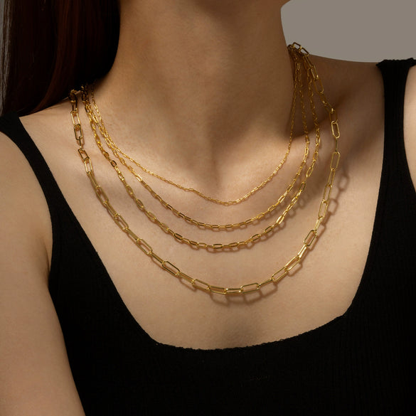 Wholesale Simple Gold Stacked Belt All Match 925 Sterling Silver Gold Plated Clavicle Necklace With Geometric Style