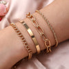 Wholesale Simple Gold Thick Chain Bracelet Set Alloy Geometric Stacking Style Electroplated 4Piece Unisex Bracelet Set