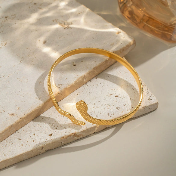 Wholesale Simple Golden Snake Bracelet In Titanium And Stainless Steel With Electroplating For Holiday Accessories Jewelry