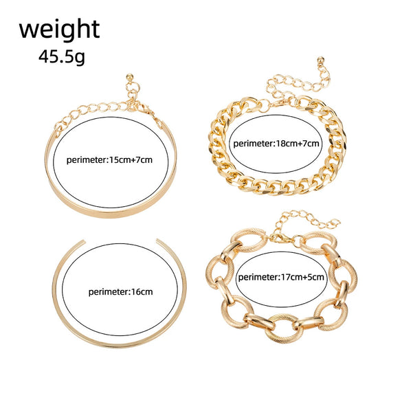 Wholesale Simple Golden Wide Open 4Piece Set Alloy Bracelet Jewelry With Geometric Style And Electroplating Treatment