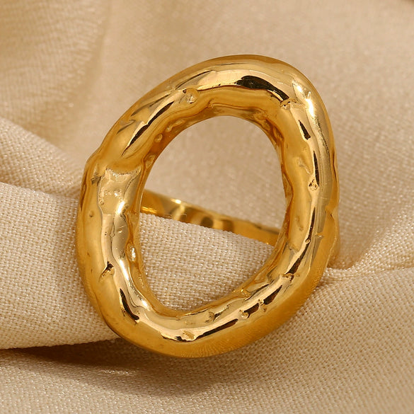 Wholesale Simple Hammer Patterned Geometric Stainless Steel 18K Gold Plated Irregular Ring For Women