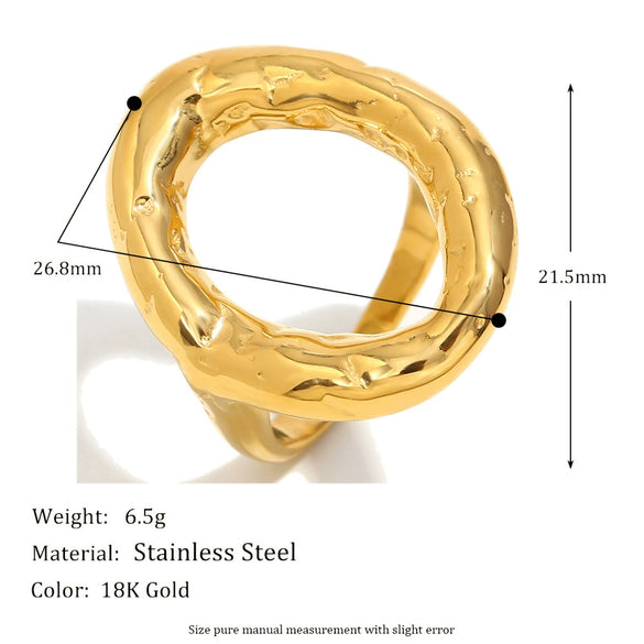 Wholesale Simple Hammer Patterned Geometric Stainless Steel 18K Gold Plated Irregular Ring For Women