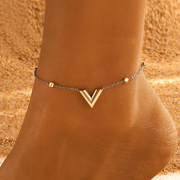 Wholesale Simple Heart Pattern Stainless Steel Women's Anklet