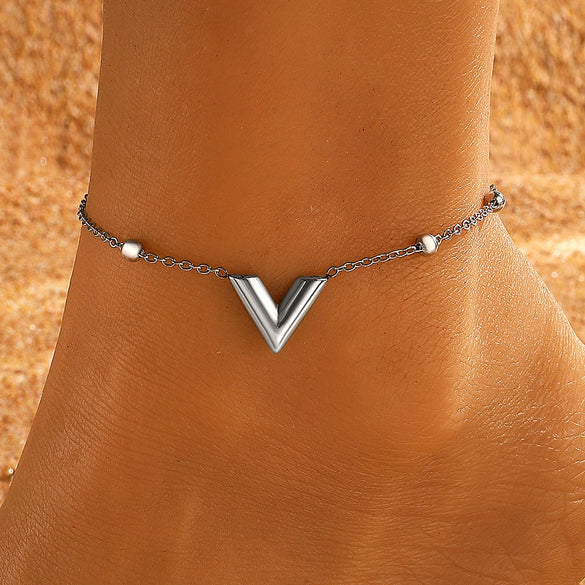 Wholesale Simple Heart Pattern Stainless Steel Women's Anklet