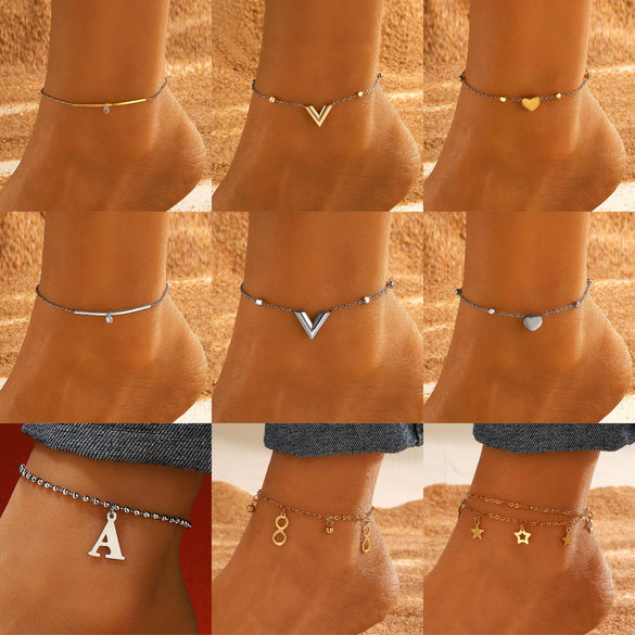 Wholesale Simple Heart Pattern Stainless Steel Women's Anklet