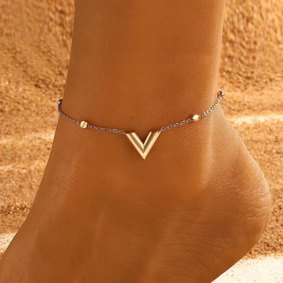 Wholesale Simple Heart Shape Stainless Steel Geometric Anklet For Women