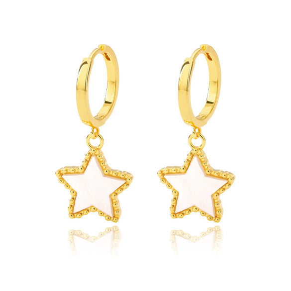 Wholesale Simple Heart Shaped Copper Earrings With 18K Gold Plated Zircon And Five Pointed Star Design Electroplated