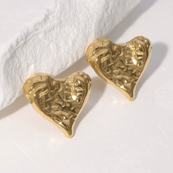 Wholesale Simple Heart Shaped 18K Gold Plated Stainless Steel Earrings For Women