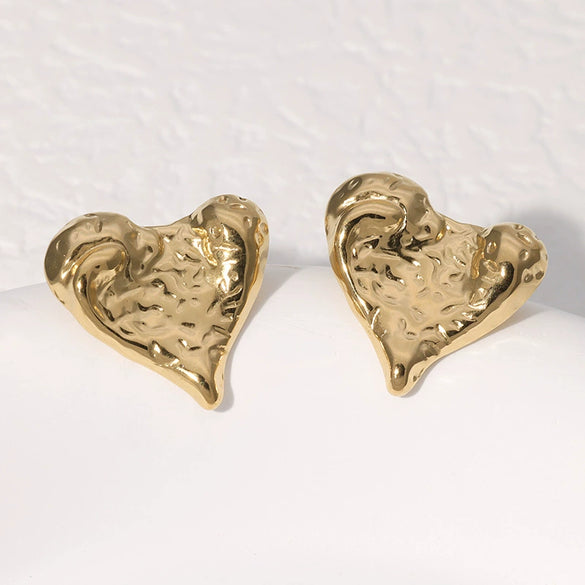 Wholesale Simple Heart Shaped 18K Gold Plated Stainless Steel Earrings For Women
