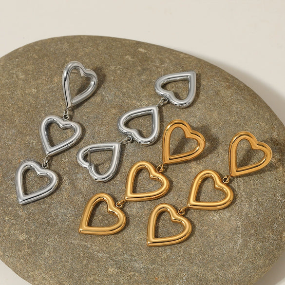 Wholesale Simple Heartshaped Stainless Steel Earrings With Long Tassel And Electroplating Design For Women