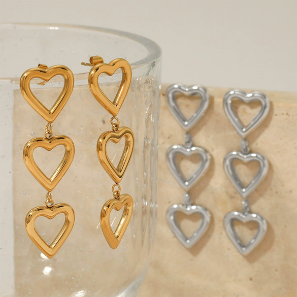Wholesale Simple Heartshaped Stainless Steel Earrings With Long Tassel And Electroplating Design For Women