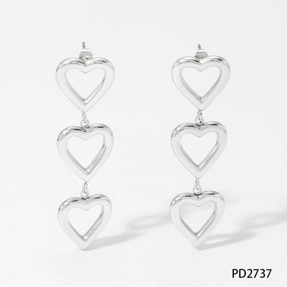 Wholesale Simple Heartshaped Stainless Steel Earrings With Long Tassel And Electroplating Design For Women