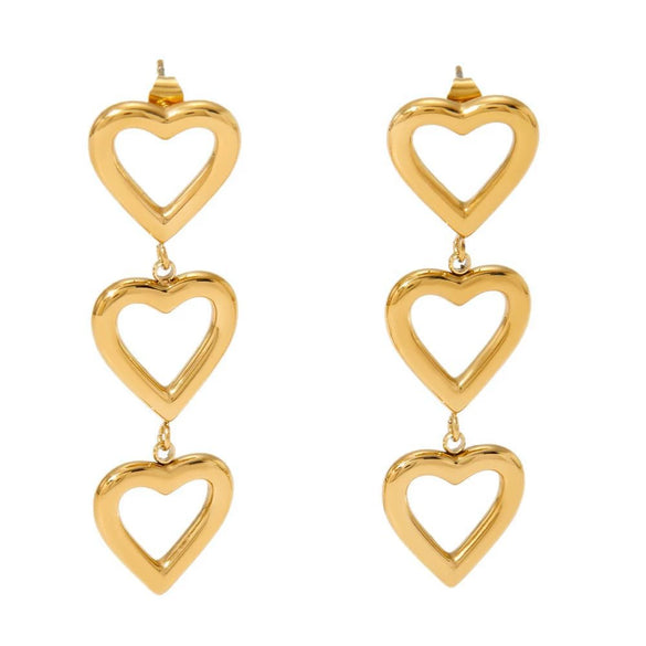 Wholesale Simple Heartshaped Stainless Steel Earrings With Long Tassel And Electroplating Design For Women