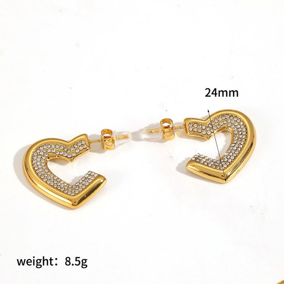 Wholesale Simple Heartshaped Titanium Steel And Stainless Steel Earrings For Women With Vacuum Real Gold Plating