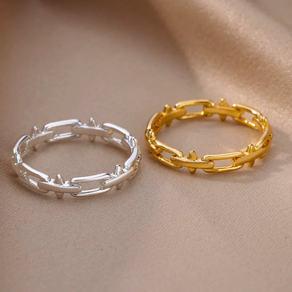 Wholesale Simple Hollow Geometric Stainless Steel 18K Gold Plated Unisex Ring Jewelry