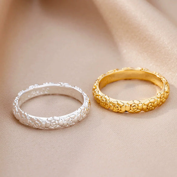 Wholesale Simple Hollow Geometric Stainless Steel 18K Gold Plated Unisex Ring Jewelry
