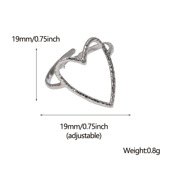 Wholesale Simple Hollow Heartd Open Female Titanium Steel Ring With Electroplating