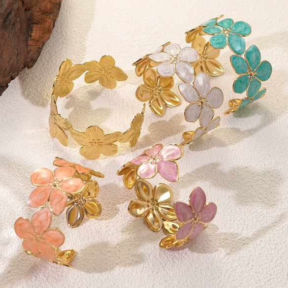 Wholesale Simple Hydraulic Pressure Stainless Steel Flower Oildrip Bracelet Jewelry Accessories