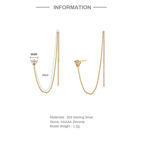 Wholesale Simple Ins Style S925 Sterling Silver Crown Horse Eye Diamond Chain Tassel Earrings With Geometric Design