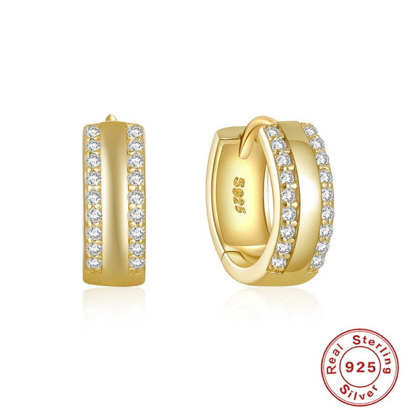 Wholesale Simple Ins Style S925 Sterling Silver Double Row Luxury Diamond Earring With Geometric Pattern And Electroplating For Women