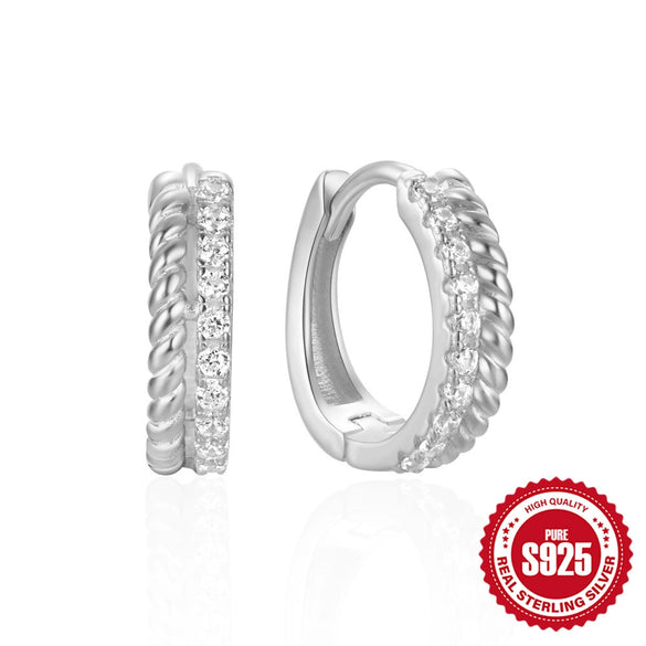 Wholesale Simple Ins Style S925 Sterling Silver Double Row Luxury Diamond Earring With Geometric Pattern And Electroplating For Women