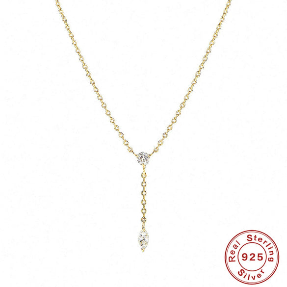 Wholesale Simple Ins Style S925 Sterling Silver Y Shaped Diamond Zircon Tassel Pendant Necklace With Electroplating For Women