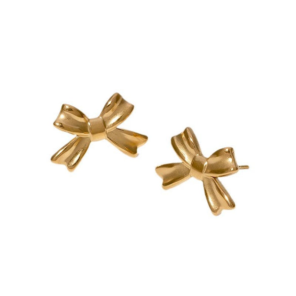 Wholesale Simple 18K Gold Electroplated Stainless Steel Bow Tie Earrings For Women