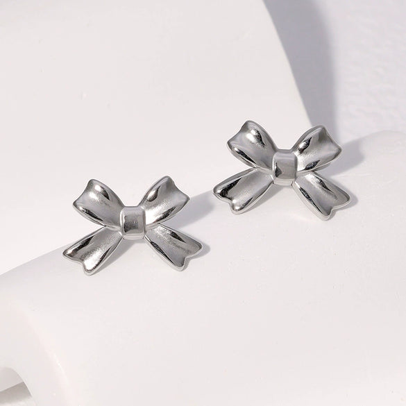 Wholesale Simple 18K Gold Electroplated Stainless Steel Bow Tie Earrings For Women