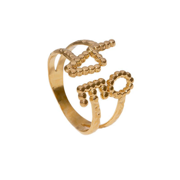 Wholesale Simple Letter And Number Pattern Stainless Steel Goldplated Open Ring For Women