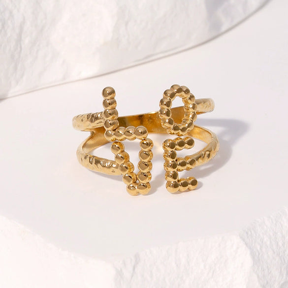 Wholesale Simple Letter And Number Pattern Stainless Steel Goldplated Open Ring For Women