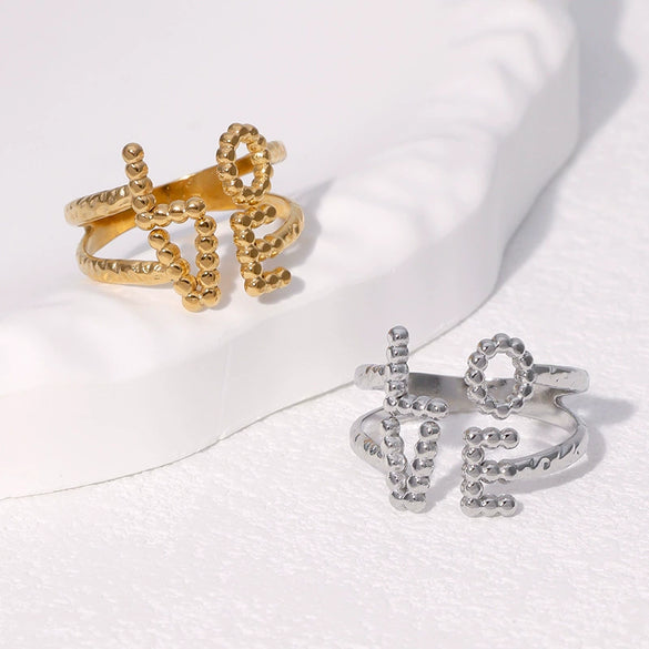 Wholesale Simple Letter And Number Pattern Stainless Steel Goldplated Open Ring For Women