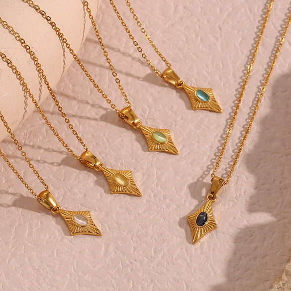 Wholesale Simple Light Luxury Allmatch Sweater Chain Jewelry With Heartshaped Artificial Opal Pendant Necklace Stainless Steel Geometric Pattern Electroplating For Women