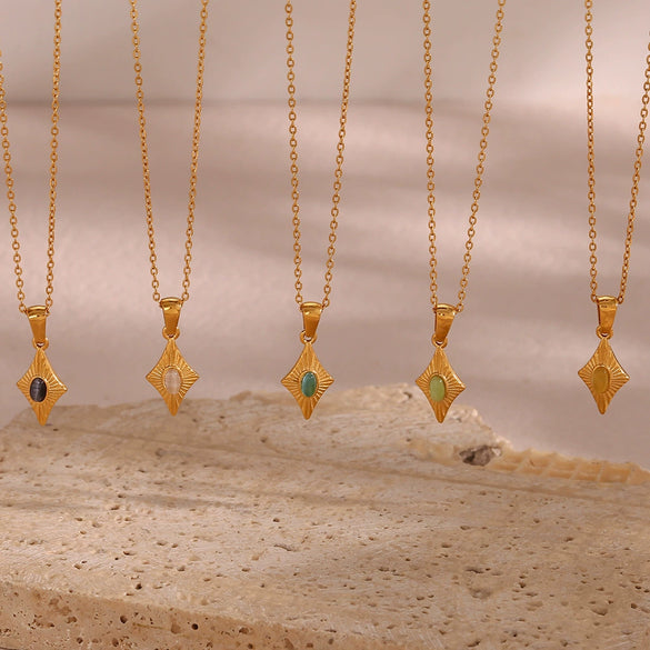 Wholesale Simple Light Luxury Allmatch Sweater Chain Jewelry With Heartshaped Artificial Opal Pendant Necklace Stainless Steel Geometric Pattern Electroplating For Women