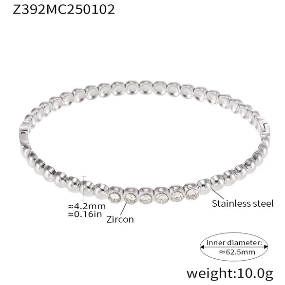 Wholesale Simple Light Luxury Hand Inlaid Stainless Steel Bracelet With Zircon Buckle And Geometric Style Electroplated
