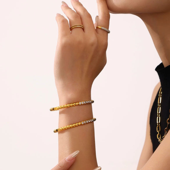 Wholesale Simple Light Luxury Hand Inlaid Stainless Steel Bracelet With Zircon Buckle And Geometric Style Electroplated