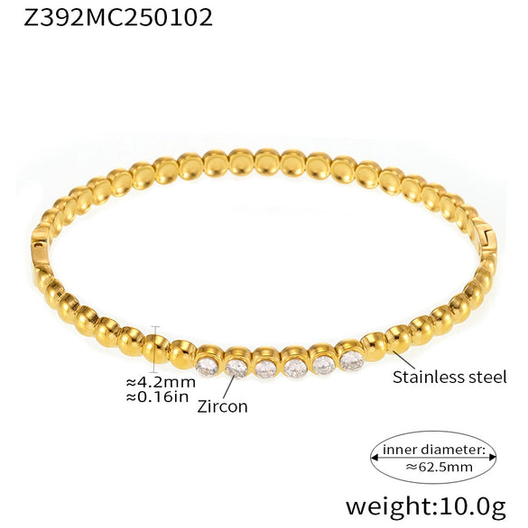 Wholesale Simple Light Luxury Hand Inlaid Stainless Steel Bracelet With Zircon Buckle And Geometric Style Electroplated