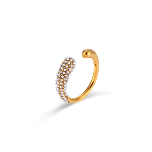 Wholesale Simple Light Luxury Open Two Head Water Drop Shape Micro Inlaid Stainless Steel Ring For Women With Electroplating Process