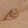 Wholesale Simple Light Luxury Open Two Head Water Drop Shape Micro Inlaid Stainless Steel Ring For Women With Electroplating Process
