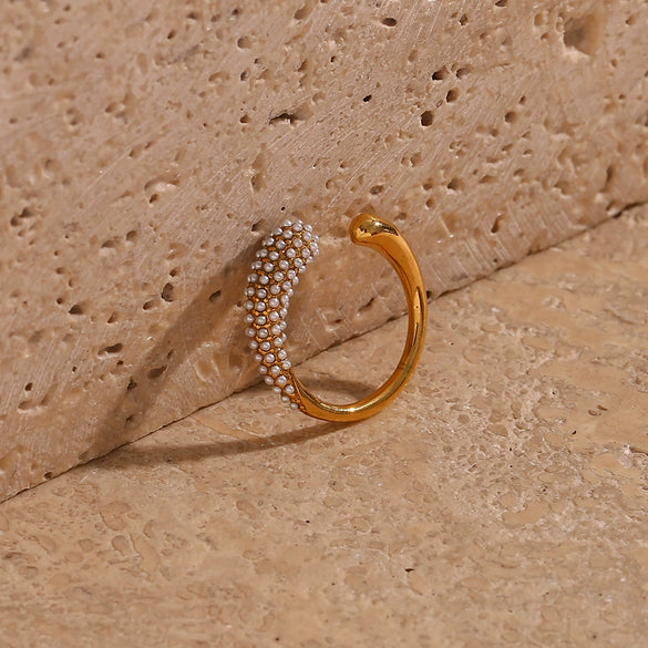 Wholesale Simple Light Luxury Open Two Head Water Drop Shape Micro Inlaid Stainless Steel Ring For Women With Electroplating Process
