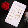 Wholesale Simple Love Star Moon Cross 9 Piece Set Earrings Metal Electroplated Heart Shaped Jewelry