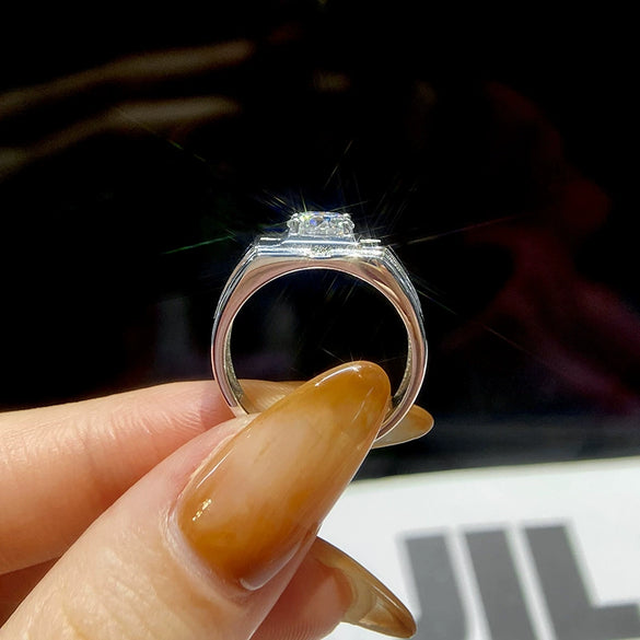 Wholesale Simple Men's Moissanite Ring S925 Sterling Silver Geometric Electroplated
