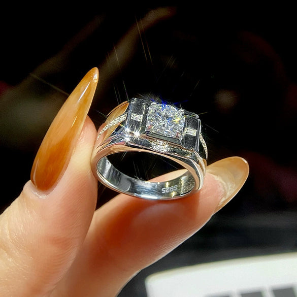 Wholesale Simple Men's Moissanite Ring S925 Sterling Silver Geometric Electroplated